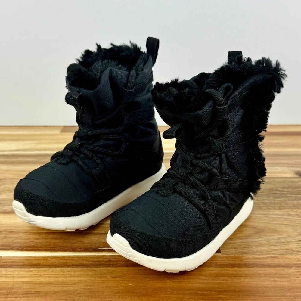 Nike Winter Boots Faux Fur Trim Pull On‎ Black Toddler Size 6C
